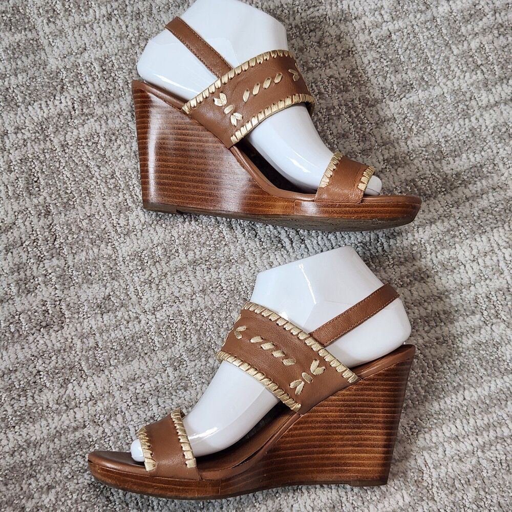 Jack Rogers Vanessa Stacked Platform Wedge Heel Sandal tan gold size 8 - Picture 6 of 12